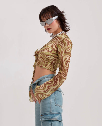 Tie-front chiffon blouse