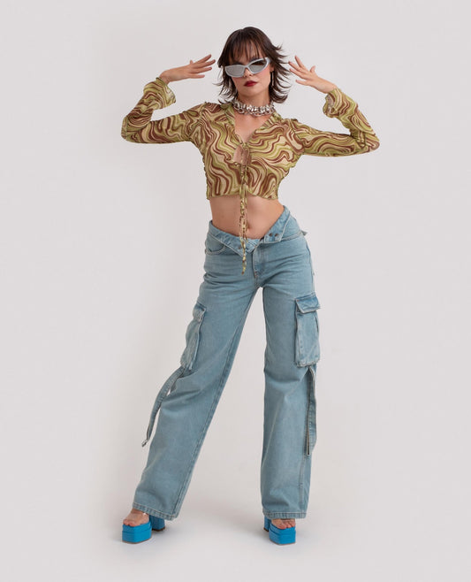 Tie-front chiffon blouse